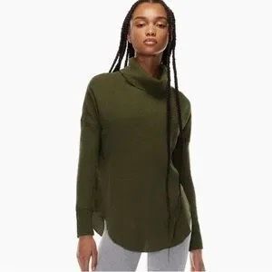 The Group by Babaton Thermal Cowlneck Sweater Top 2XS Green Long Sleeve Waffle